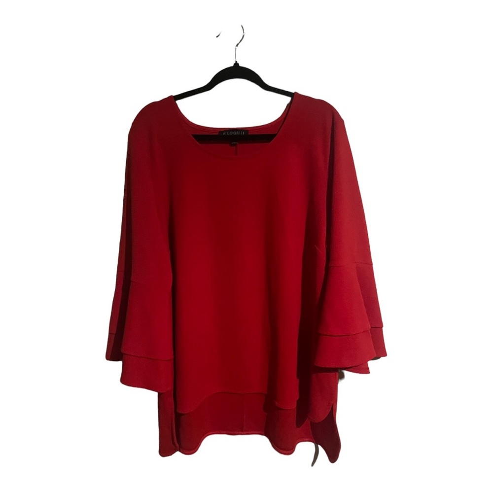 ELOQUII Red Blouse NWOT Flowy Bell Sleeves Women’s 22. Beautiful Sexy.